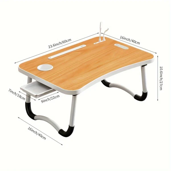 Foldable Laptop Bed Table with Cup Holder & USB Light | Multi-Use Tray Desk - Image 3