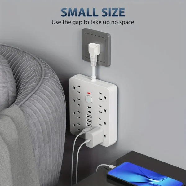 14-in-1 Surge Protector with USB & Type-C | Flat Plug Power Hub - Image 2