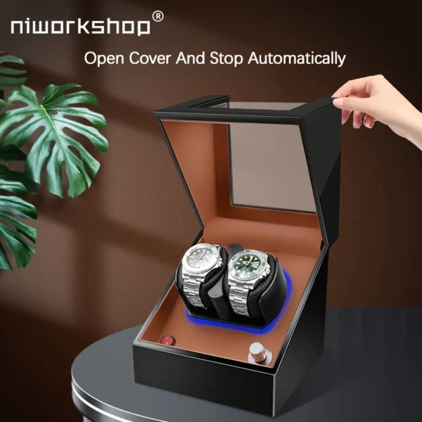 Niworkshop Dual Watch Winder – Quiet 2-Slot LED Display Case - Image 2