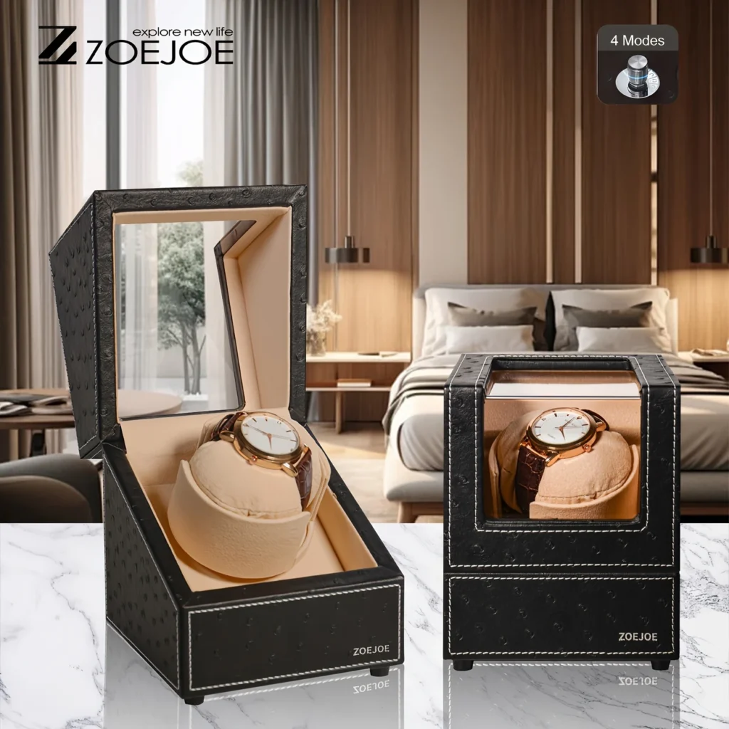 ZOEJOE 4-Mode Automatic Watch Winder – Faux Leather Display Case