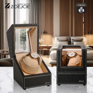 ZOEJOE 4-Mode Automatic Watch Winder – Faux Leather Display Case