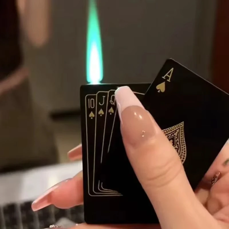 Ace Card Windproof Lighter | Refillable Butane Flame with Green/Red Fire | Stylish Gift for Men & Women
