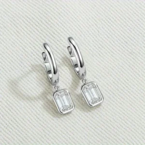 925 Sterling Silver Moissanite Rectangular Drop Earrings – 0.8ct*2