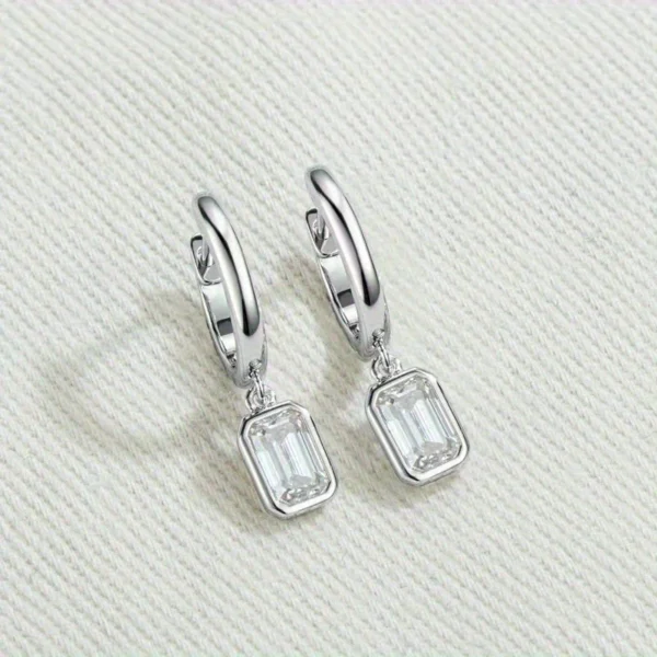 925 Sterling Silver Moissanite Rectangular Drop Earrings – 0.8ct*2
