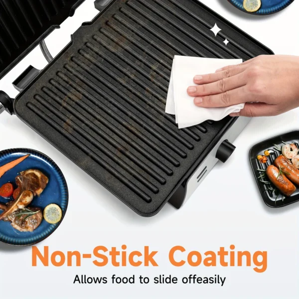 3-in-1 Electric Grill & Panini Press | 1400W Non-Stick Indoor Cooker with Timer - Image 4