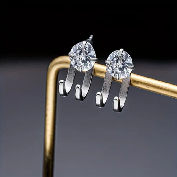 Titanium Steel CZ Stud Earrings for Men – 2pcs U-Shape Hip-Hop Style - Image 3