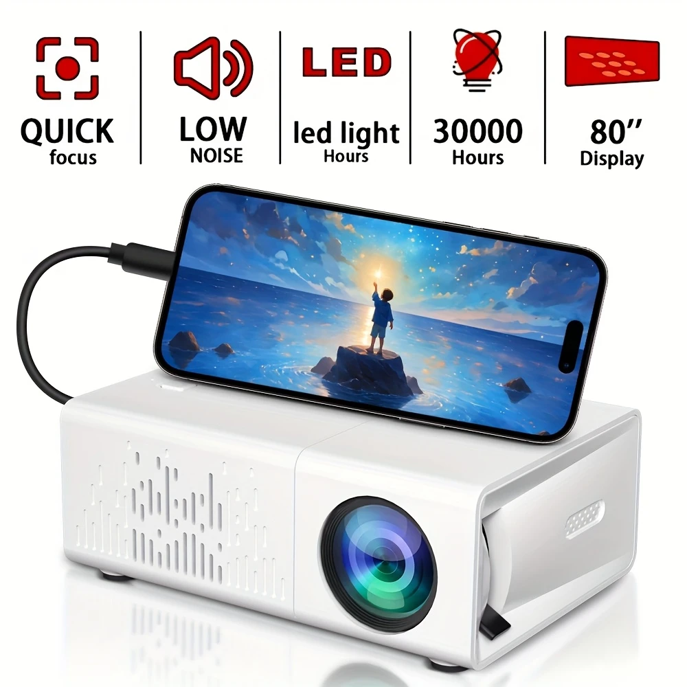 2025 Mini HD Projector | Smartphone Compatible Home Theater with Remote
