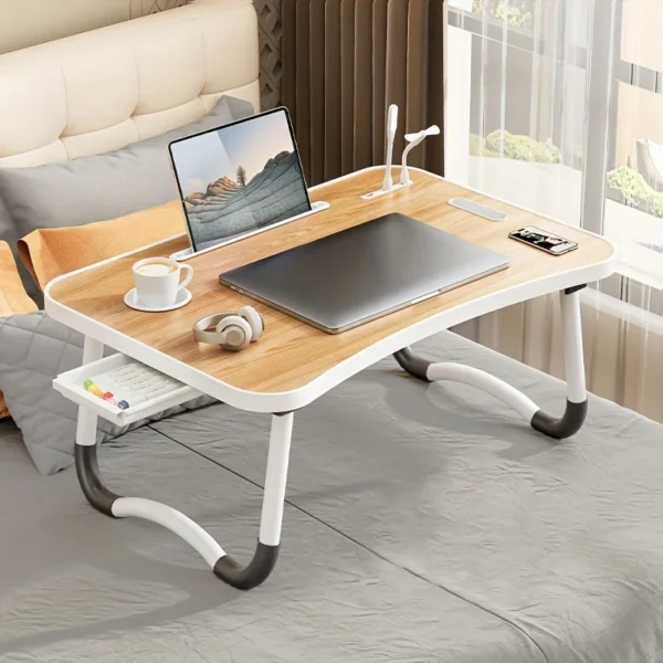 Foldable Laptop Bed Table with Cup Holder & USB Light | Multi-Use Tray Desk - Image 5