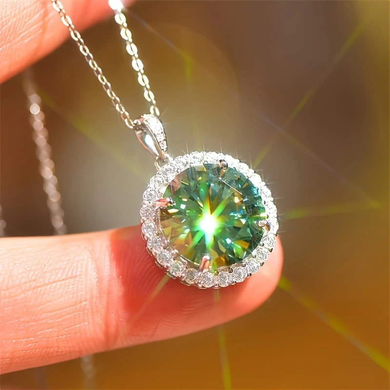 925 Silver 5Ct Moissanite Halo Pendant – Elegant Gift for Women