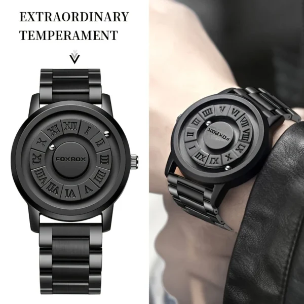 Magnetic Roman Dial Men's Watch – Waterproof, Faux Leather Strap - Image 3