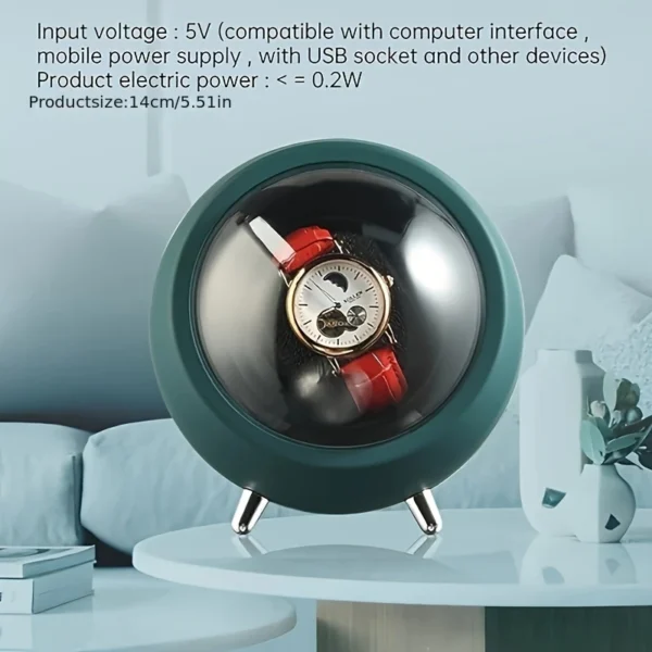 Silent Watch Winder with Panoramic Sunroof – USB/Battery Powered, Modern Orb Design - Image 3