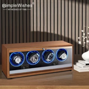 SimpleWishes 4-Slot Wooden Watch Winder with LED & Quiet Motor