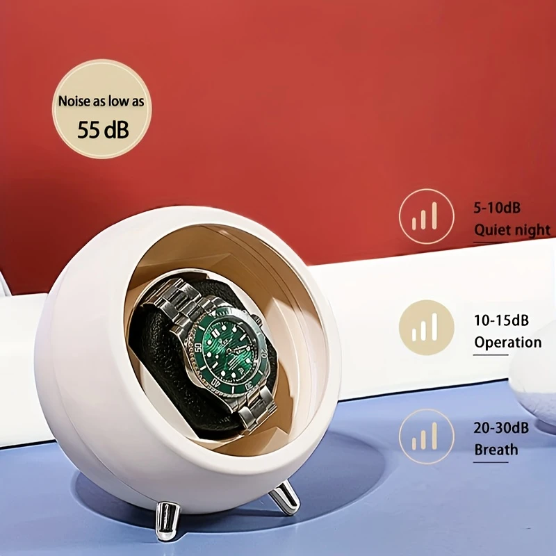 Qinmay Space White Watch Winder – Quiet Dual Power Shaker Box