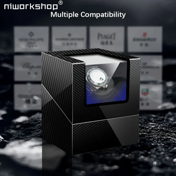 Niworkshop Single Watch Winder – Carbon Fiber Look, Quiet Motor, LED Display - Image 3