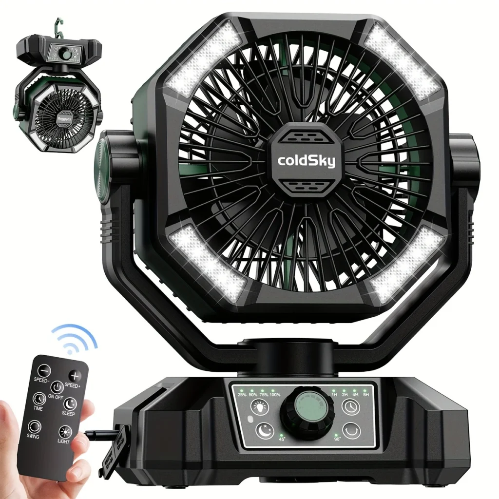 Portable Camping Fan with LED Lights & Remote | 20000mAh Battery