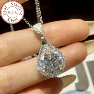 5-Carat Moissanite Teardrop Pendant – S925 Sterling Silver Necklace