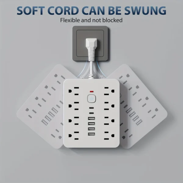 14-in-1 Surge Protector with USB & Type-C | Flat Plug Power Hub - Image 5
