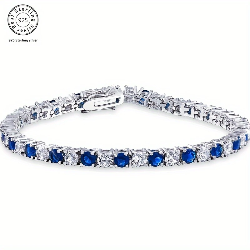 Italian 925 Silver Moissanite & Sapphire Bracelet – Luxury Gift Box Included
