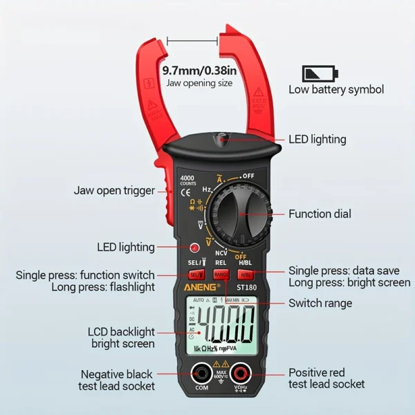 Clamp Multimeter Set with Probe & Flashlight – ST180 - Image 3