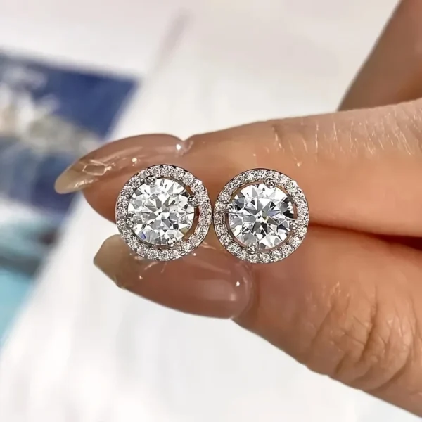 4ct Moissanite Halo Stud Earrings – S925 Sterling Silver Screw-Back - Image 3