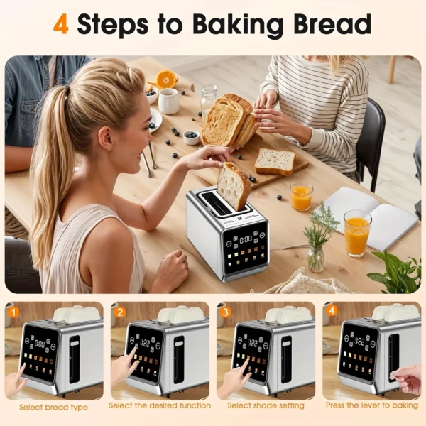Touchscreen 2-Slice Smart Toaster | 6 Shade Levels & 5 Bread Modes | 900W - Image 3