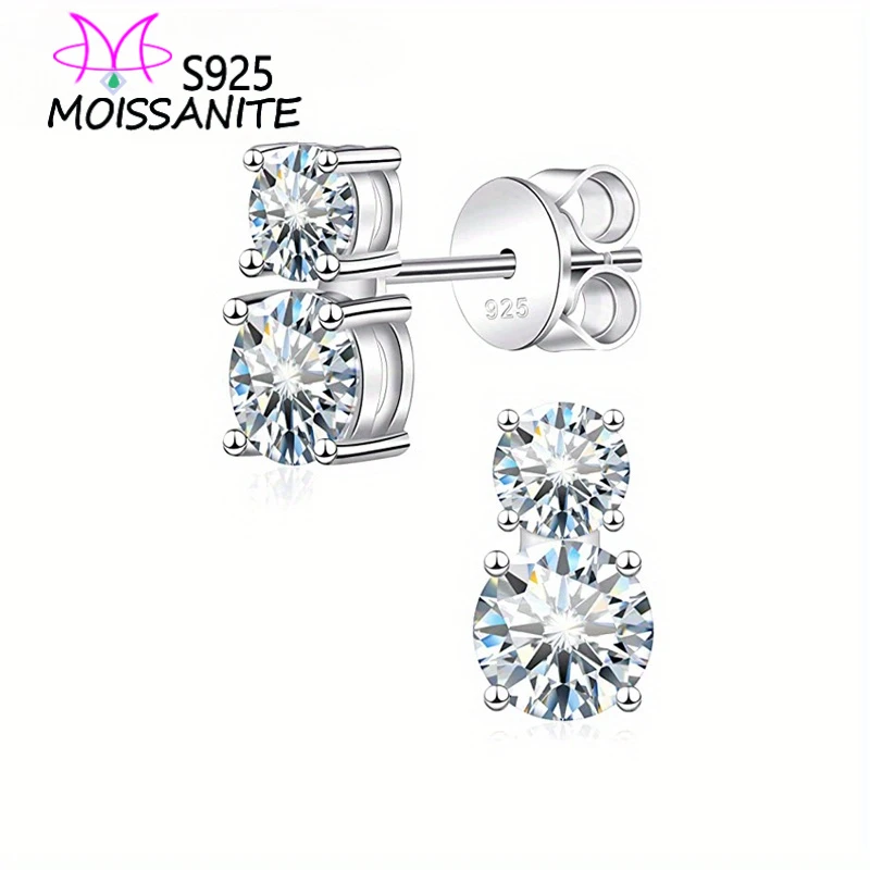 S925 Double Moissanite Stud Earrings – 1.5Ct×2 Elegant Daily & Gift Jewelry