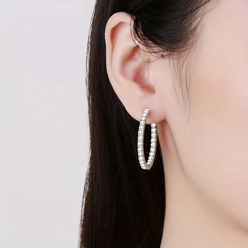 2.88 Ct Moissanite 925 Silver Hoop Earrings – Inside-Out Sparkle with Safety Lock