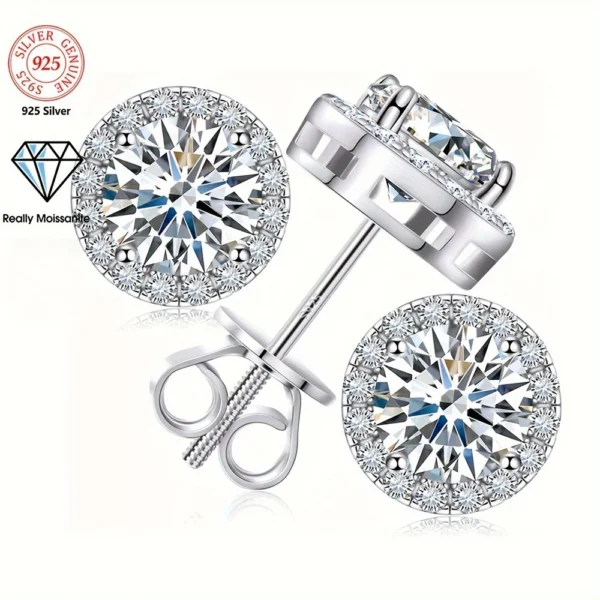 4ct Moissanite Halo Stud Earrings – S925 Sterling Silver Screw-Back - Image 4
