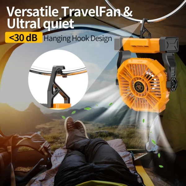 3-in-1 Rechargeable Camping Fan with LED & Power Bank | 20000mAh Outdoor Fan - Image 3
