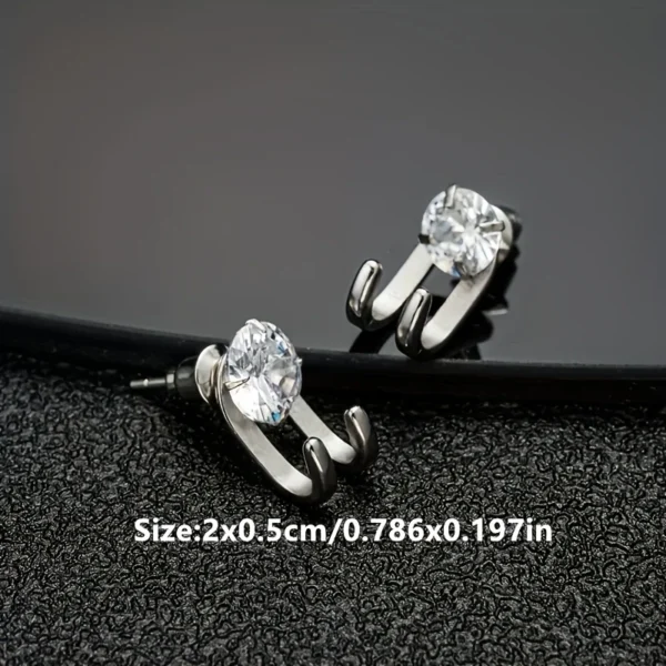 Titanium Steel CZ Stud Earrings for Men – 2pcs U-Shape Hip-Hop Style - Image 4