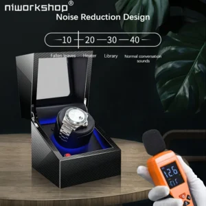 Niworkshop Single Watch Winder – Carbon Fiber Look, Quiet Motor, LED Display