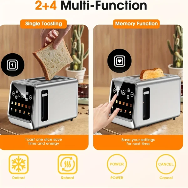 Touchscreen 2-Slice Smart Toaster | 6 Shade Levels & 5 Bread Modes | 900W - Image 4