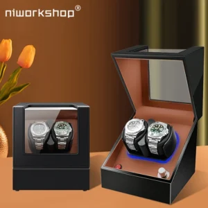 Niworkshop Dual Watch Winder – Quiet 2-Slot LED Display Case