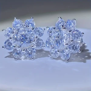 S925 Luxury Floral Moissanite Earrings – 2 Ct Studs for Men & Women