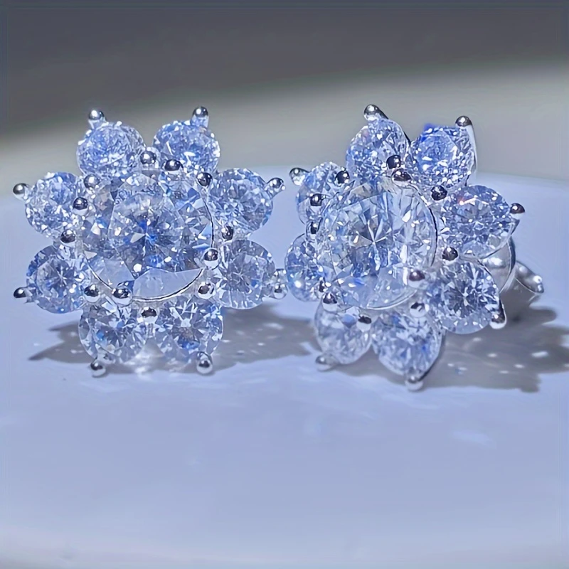 S925 Luxury Floral Moissanite Earrings – 2 Ct Studs for Men & Women