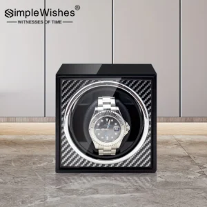 SimpleWishes 1-Slot Automatic Watch Winder – Silent Motor & Carbon Fiber Look