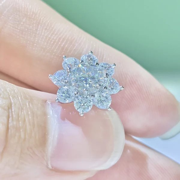 S925 Luxury Floral Moissanite Earrings – 2 Ct Studs for Men & Women - Image 2