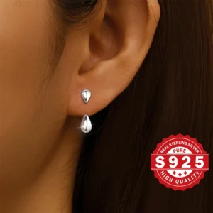 S925 Silver Teardrop Stud Earrings – Unisex, Hypoallergenic, 1.7g