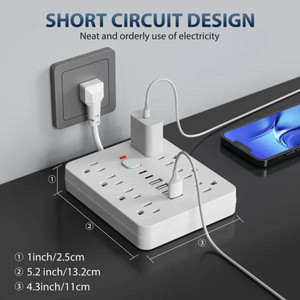 14-in-1 Surge Protector with USB & Type-C | Flat Plug Power Hub - Image 4
