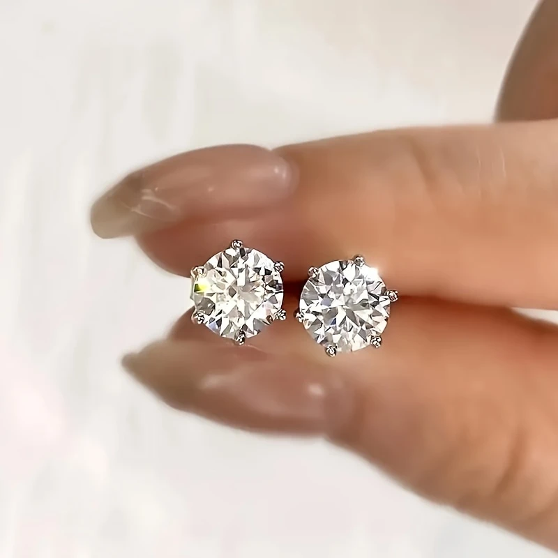2ct Moissanite Stud Earrings – 925 Sterling Silver, Screw Back