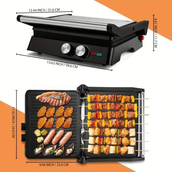 3-in-1 Electric Grill & Panini Press | 1400W Non-Stick Indoor Cooker with Timer - Image 5