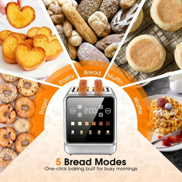 Touchscreen 2-Slice Smart Toaster | 6 Shade Levels & 5 Bread Modes | 900W - Image 2