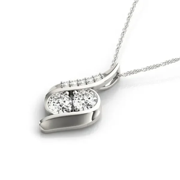 Two-Stone Curved Pendant Necklace – 14K White Gold-Tone Elegance - Image 3