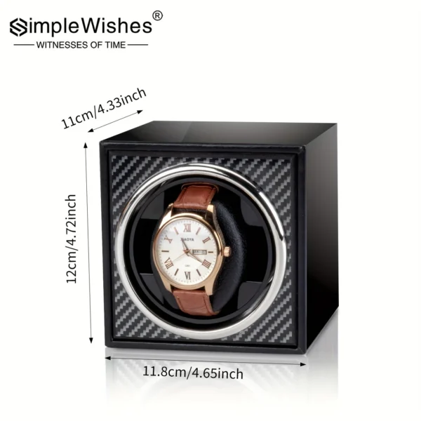 SimpleWishes 1-Slot Automatic Watch Winder – Silent Motor & Carbon Fiber Look - Image 3