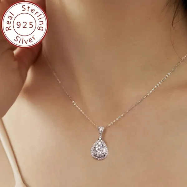 5-Carat Moissanite Teardrop Pendant – S925 Sterling Silver Necklace - Image 3