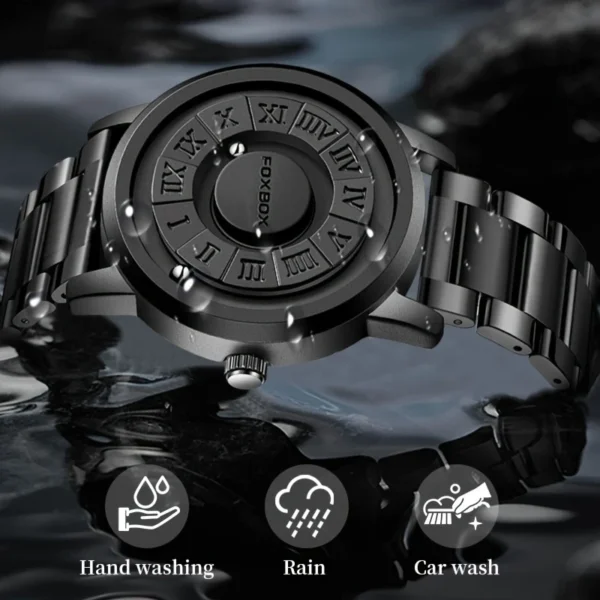 Magnetic Roman Dial Men's Watch – Waterproof, Faux Leather Strap - Image 4