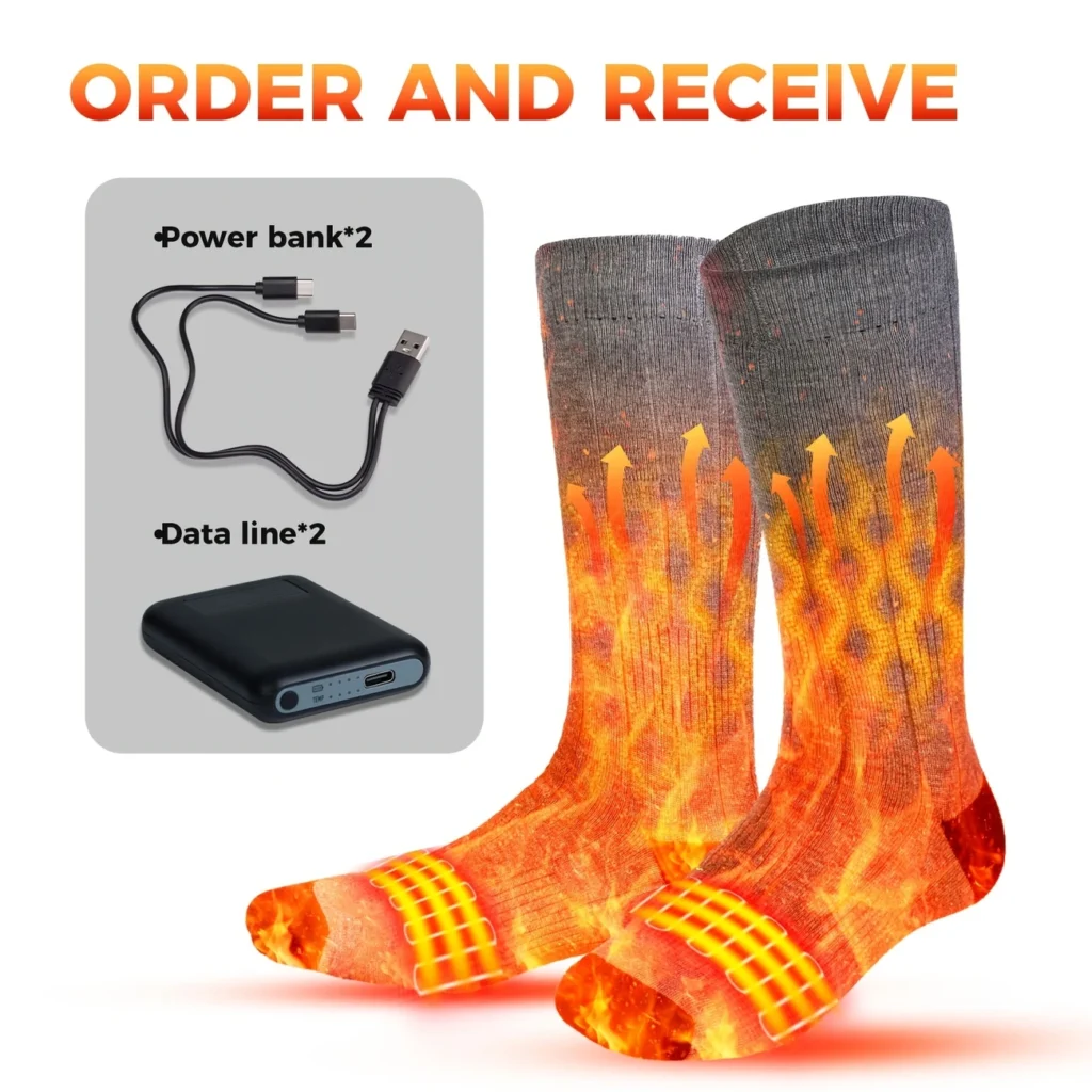 Unisex 5000mAh Rechargeable Heated Socks – Winter Warm, Washable, Outdoor-Ready