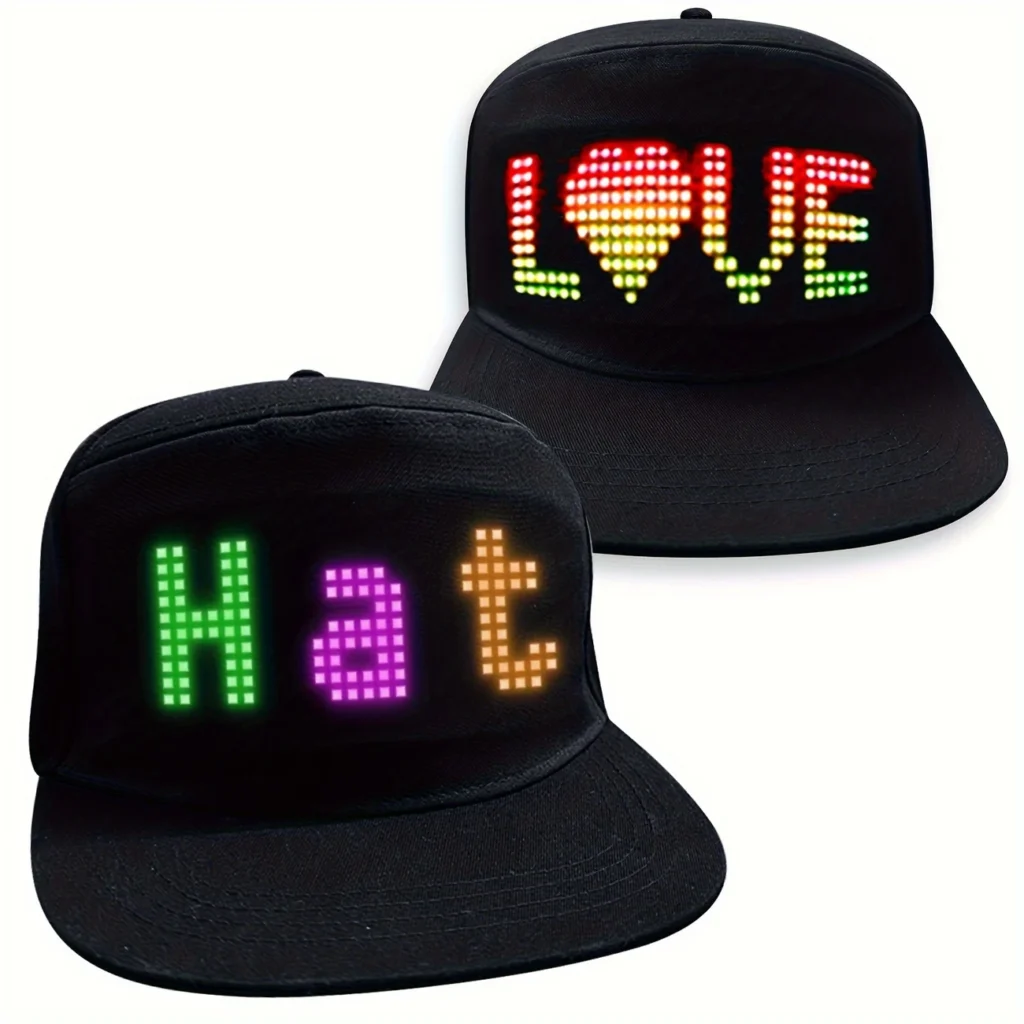2-Pack LED Display Caps – Customizable Glow Hats via App