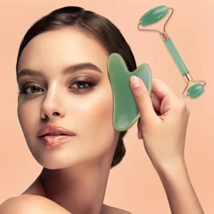 Natural Resin Gua Sha & Jade Roller Set – Face Sculpting & Wrinkle-Reducing Massager
