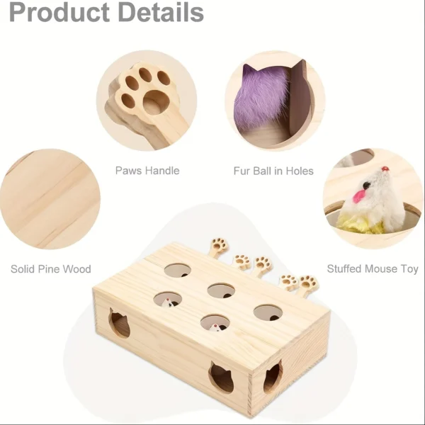 MEWOOFun Interactive Wooden Cat Toy – Whack-a-Mole Style with 4 Mice - Image 4